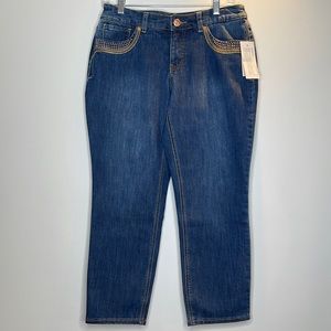 NWT! CJ Banks Slimming Bling Denim Capri 6P